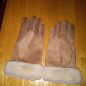 Taupe Faux Suede Lined Gloves w/ Luxurious Faux Fur Cuffs